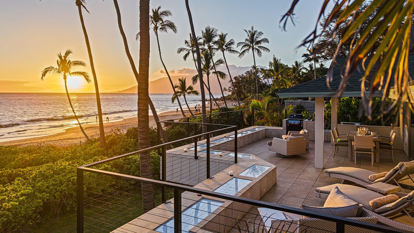 Oceanfront lanai at sunset