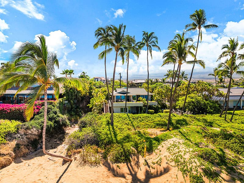 Private beach access through palms